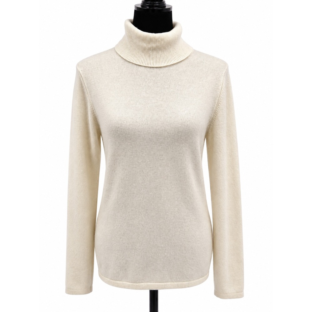 Orvis Womens M Cream 100% Cashmere Turtleneck Sweater Long Sleeve Pullover